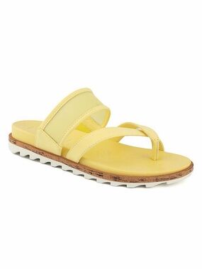 London Fog Stelanie Women’s Thong Sandals Yellow Slip On Cork Footbed Size 8.5